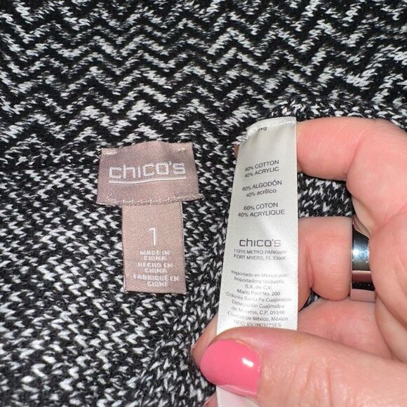 Chicos Women’s Black White Fringe Cardigan Sweater Size 1 (Medium) EUC - Picture 7 of 12